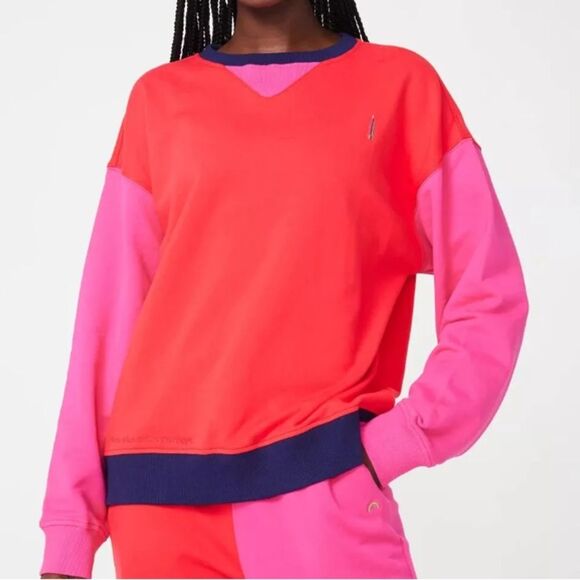TEREZ Women’s Colorblock Hot Red and Terez Pink Sweatshirt - Picture 1 of 5